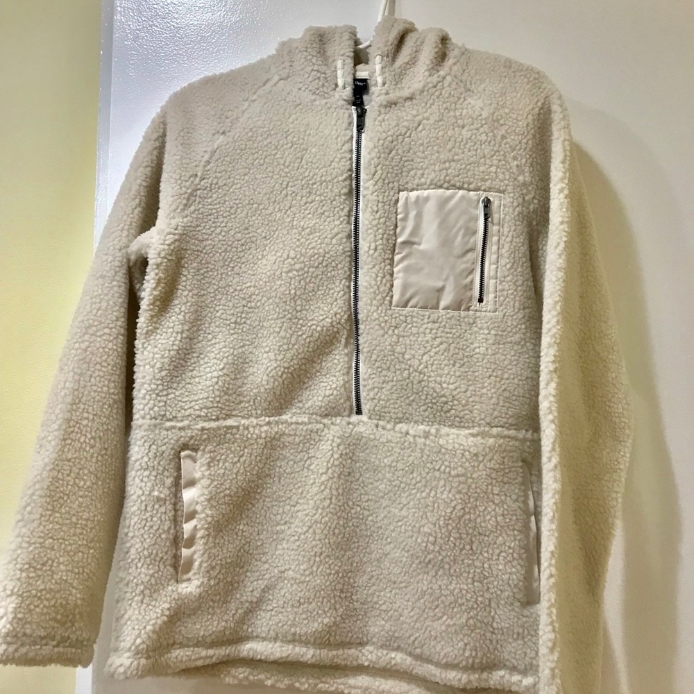 Faux fur shell sweater with hoodie.